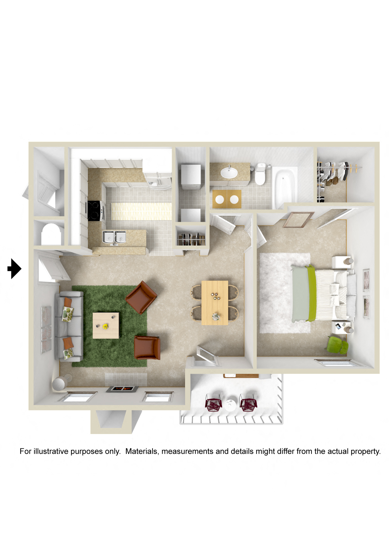 1 BED 1 BATH (Fireplace/Vaulted Ceiling Optional)